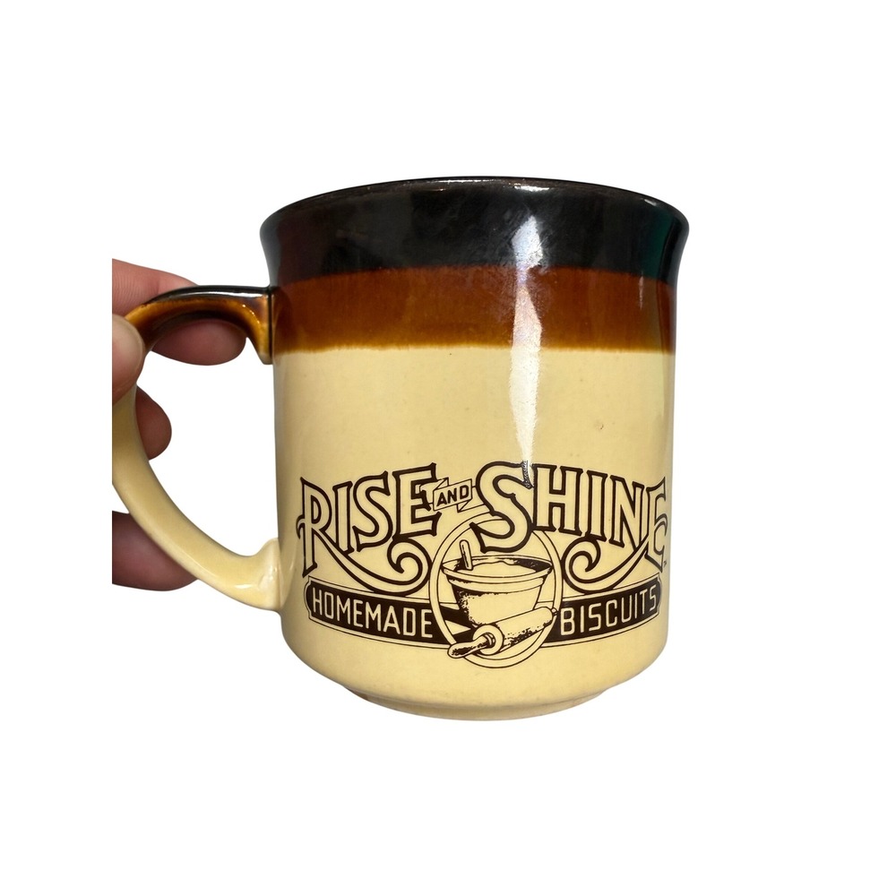 Vintage 1986 Hardee's Coffee Mug 3.5" Rise and Shine Biscuits Brown Tan Retro